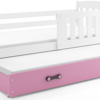 Dětská postel s přistýlkou bez matrací 90x200 BRIGID - bílá / růžová