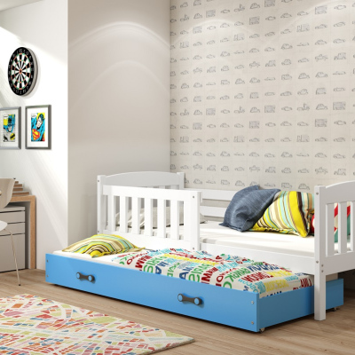 Dětská postel s přistýlkou bez matrací 90x200 BRIGID - bílá / modrá
