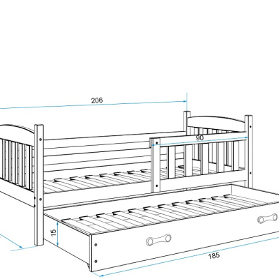 Dětská postel s přistýlkou a matracemi 90x200 BRIGID - bílá