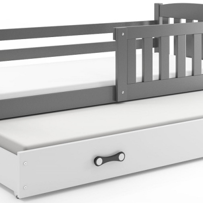 Dětská postel s přistýlkou a matracemi 90x200 BRIGID - grafit / bílá