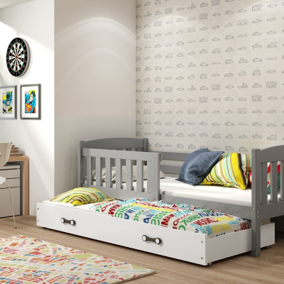 Dětská postel s přistýlkou bez matrací 90x200 BRIGID - grafit / bílá