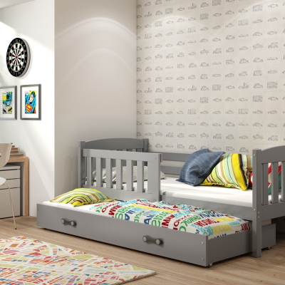 Dětská postel s přistýlkou a matracemi 90x200 BRIGID - grafit