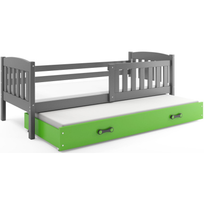 Dětská postel s přistýlkou a matracemi 90x200 BRIGID - grafit / zelená