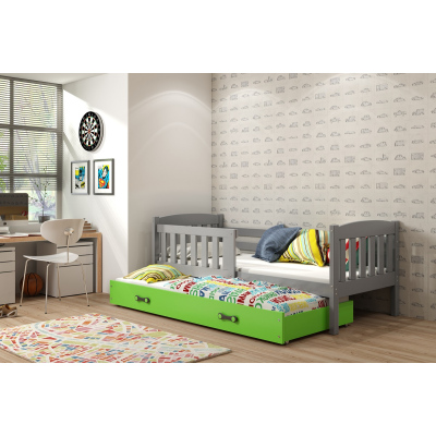 Dětská postel s přistýlkou a matracemi 90x200 BRIGID - grafit / zelená