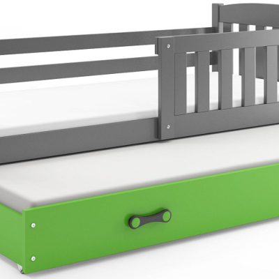Dětská postel s přistýlkou bez matrací 90x200 BRIGID - grafit / zelená