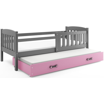 Dětská postel s přistýlkou bez matrací 90x200 BRIGID - grafit / růžová