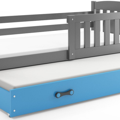 Dětská postel s přistýlkou a matracemi 90x200 BRIGID - grafit / modrá