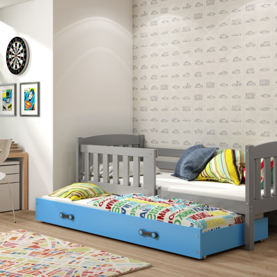 Dětská postel s přistýlkou a matracemi 90x200 BRIGID - grafit / modrá
