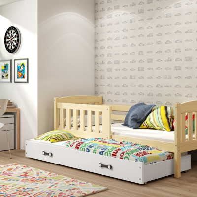 Dětská postel s přistýlkou a matracemi 80x190 BRIGID - borovice / bílá