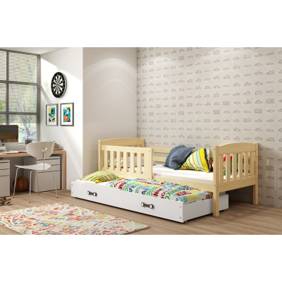 Dětská postel s přistýlkou a matracemi 80x190 BRIGID - borovice / bílá