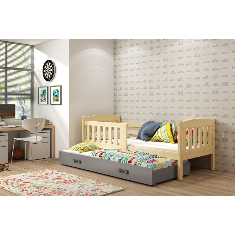 Dětská postel s přistýlkou a matracemi 80x190 BRIGID - borovice / grafit