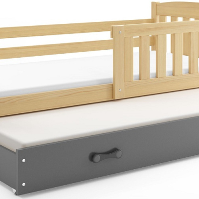Dětská postel s přistýlkou a matracemi 80x190 BRIGID - borovice / grafit