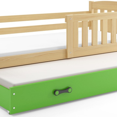Dětská postel s přistýlkou bez matrací 80x190 BRIGID - borovice / zelená