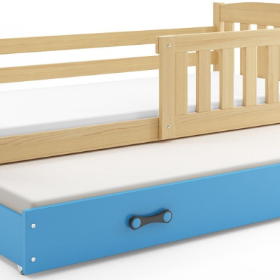 Dětská postel s přistýlkou a matracemi 80x190 BRIGID - borovice / modrá