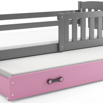 Dětská postel s přistýlkou a matracemi 80x190 BRIGID - grafit / růžová