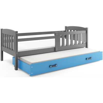 Dětská postel s přistýlkou a matracemi 80x190 BRIGID - grafit / modrá