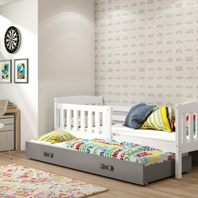 Dětská postel s přistýlkou a matracemi 80x190 BRIGID - bílá / grafit