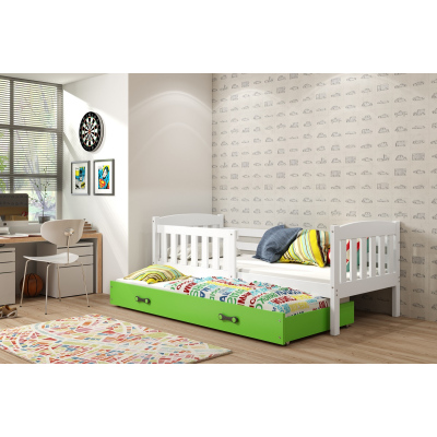 Dětská postel s přistýlkou a matracemi 80x190 BRIGID - bílá / zelená