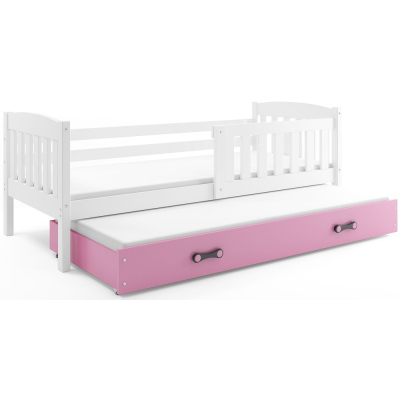 Dětská postel s přistýlkou a matracemi 80x190 BRIGID - bílá / růžová