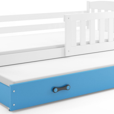 Dětská postel s přistýlkou a matracemi 80x190 BRIGID - bílá / modrá