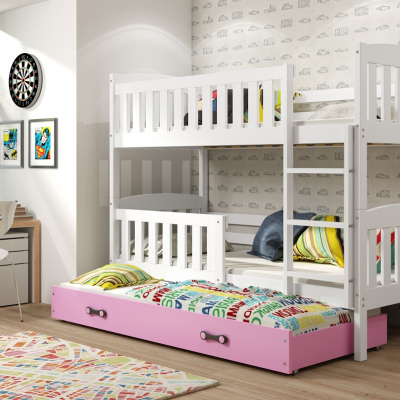 Dětská patrová postel s přistýlkou bez matrací 90x200 BRIGID - bílá / růžová