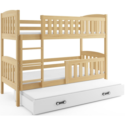 Dětská patrová postel s přistýlkou a matracemi 90x200 BRIGID - borovice / bílá