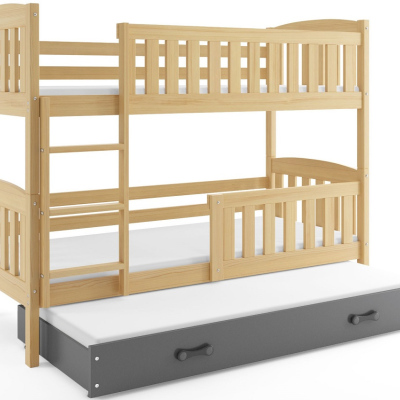 Dětská patrová postel s přistýlkou a matracemi 90x200 BRIGID - borovice / grafit
