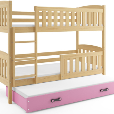 Dětská patrová postel s přistýlkou bez matrací 90x200 BRIGID - borovice / růžová