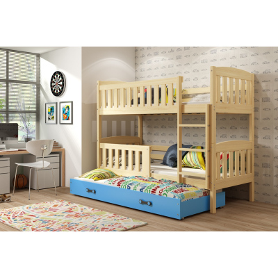 Dětská patrová postel s přistýlkou bez matrací 90x200 BRIGID - borovice / modrá