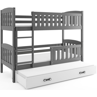 Dětská patrová postel s přistýlkou a matracemi 90x200 BRIGID - grafit / bílá