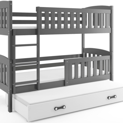 Dětská patrová postel s přistýlkou bez matrací 90x200 BRIGID - grafit / bílá