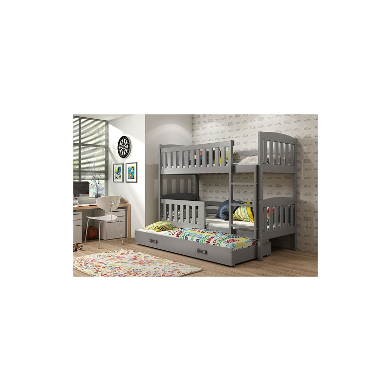 Dětská patrová postel s přistýlkou a matracemi 90x200 BRIGID - grafit