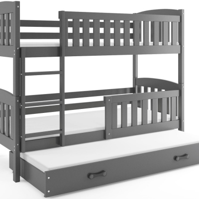 Dětská patrová postel s přistýlkou bez matrací 90x200 BRIGID - grafit