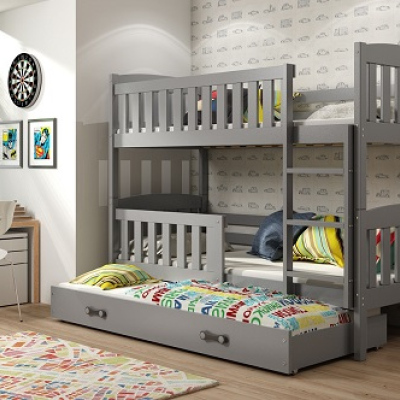 Dětská patrová postel s přistýlkou bez matrací 90x200 BRIGID - grafit