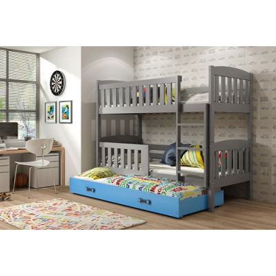 Dětská patrová postel s přistýlkou bez matrací 90x200 BRIGID - grafit / modrá