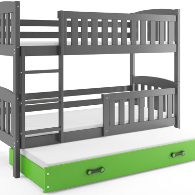 Dětská patrová postel s přistýlkou a matracemi 90x200 BRIGID - grafit / zelená