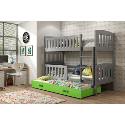 Dětská patrová postel s přistýlkou bez matrací 90x200 BRIGID - grafit / zelená