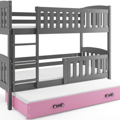 Dětská patrová postel s přistýlkou bez matrací 90x200 BRIGID - grafit / růžová