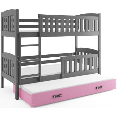 Dětská patrová postel s přistýlkou bez matrací 90x200 BRIGID - grafit / růžová