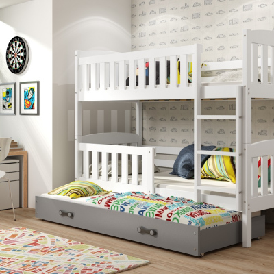 Dětská patrová postel s přistýlkou a matracemi 90x200 BRIGID - bílá / grafit