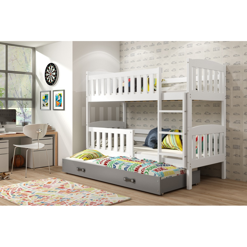 Dětská patrová postel s přistýlkou bez matrací 90x200 BRIGID - bílá / grafit