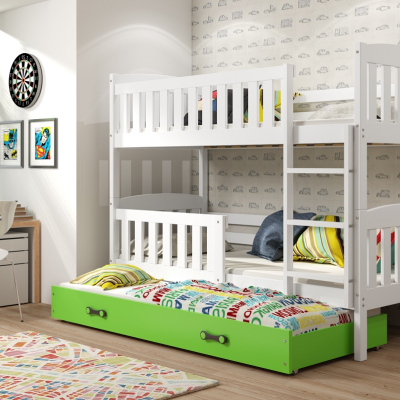 Dětská patrová postel s přistýlkou a matracemi 80x190 BRIGID - bílá / zelená