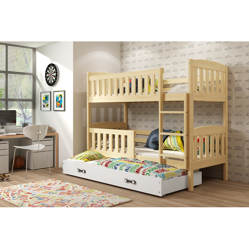 Dětská patrová postel s přistýlkou bez matrací 80x190 BRIGID - borovice / bílá