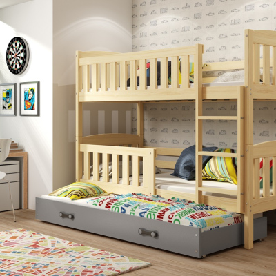 Dětská patrová postel s přistýlkou bez matrací 80x190 BRIGID - borovice / grafit