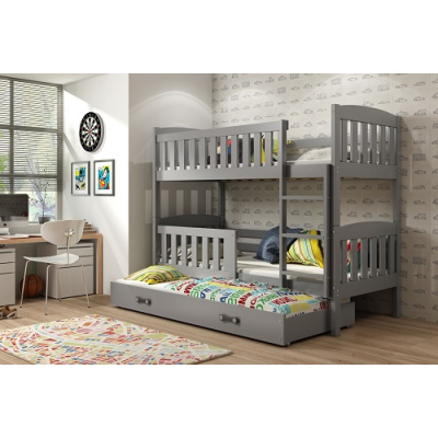 Dětská patrová postel s přistýlkou a matracemi 80x190 BRIGID - grafit