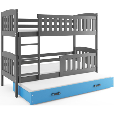 Dětská patrová postel s přistýlkou bez matrací 80x190 BRIGID - grafit / modrá
