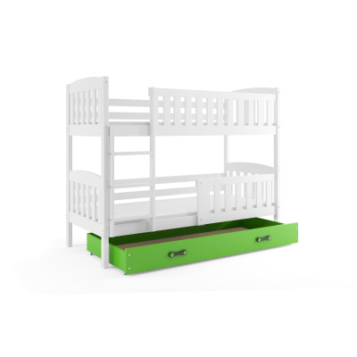 Dětská patrová postel s úložným prostorem s matracemi 90x200 BRIGID - bílá / zelená