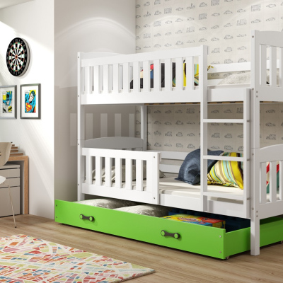 Dětská patrová postel s úložným prostorem s matracemi 90x200 BRIGID - bílá / zelená