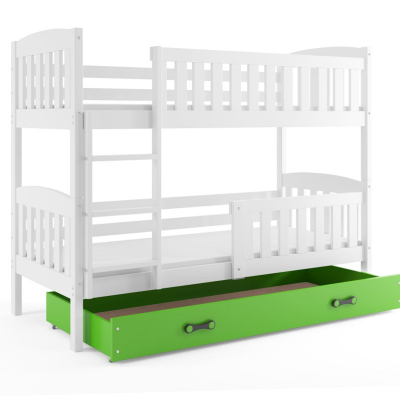 Dětská patrová postel s úložným prostorem bez matrace 90x200 BRIGID - bílá / zelená