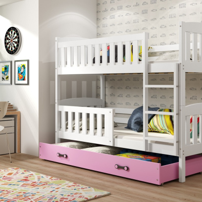 Dětská patrová postel s úložným prostorem s matracemi 90x200 BRIGID - bílá / růžová
